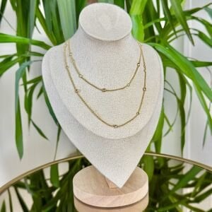 Altın Kaplama Taş Detaylı Zincir Kolye (90cm)