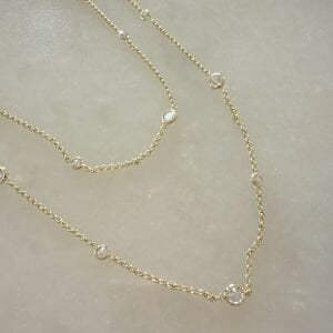 Altın Kaplama Taş Detaylı Zincir Kolye (90cm)