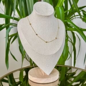 Altın Kaplama Renkli Taş Detaylı Zincir Kolye (60cm)