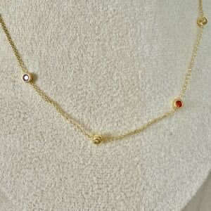 Altın Kaplama Renkli Taş Detaylı Zincir Kolye (60cm)