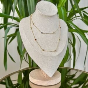 Altın Kaplama Renkli Taş Detaylı Zincir Kolye (60cm)