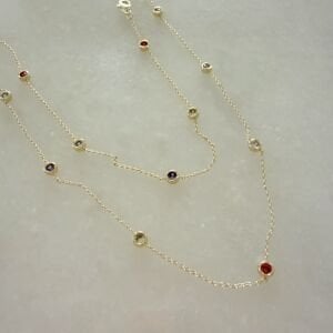 Altın Kaplama Renkli Taş Detaylı Zincir Kolye (60cm)