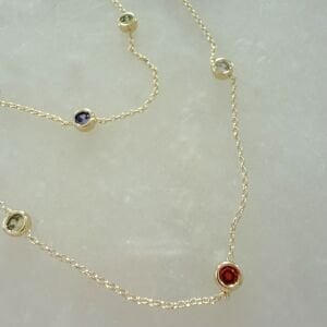 Altın Kaplama Renkli Taş Detaylı Zincir Kolye (60cm)