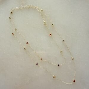 Altın Kaplama Renkli Taş Detaylı Zincir Kolye (60cm)