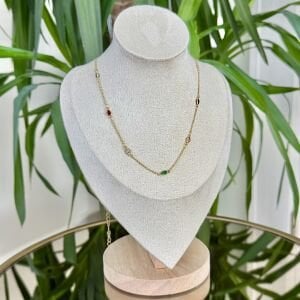 Altın Kaplama Renkli Taş Detaylı Damla Form Kolye (60cm)