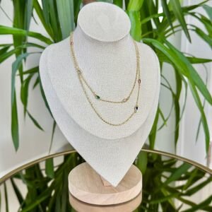 Altın Kaplama Renkli Taş Detaylı Damla Form Kolye (60cm)