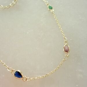 Altın Kaplama Renkli Taş Detaylı Damla Form Kolye (60cm)