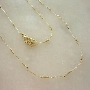 Altın Kaplama Mini Topçuk Detaylı Zincir Kolye (90cm)