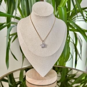 Çelik İki Renkli Bombeli Taşlı Yıldız Kolye