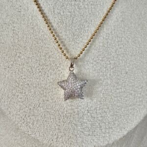 Çelik İki Renkli Bombeli Taşlı Yıldız Kolye