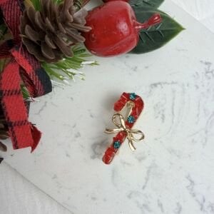 Kırmızı Boncuklu Baston Şeker Broş