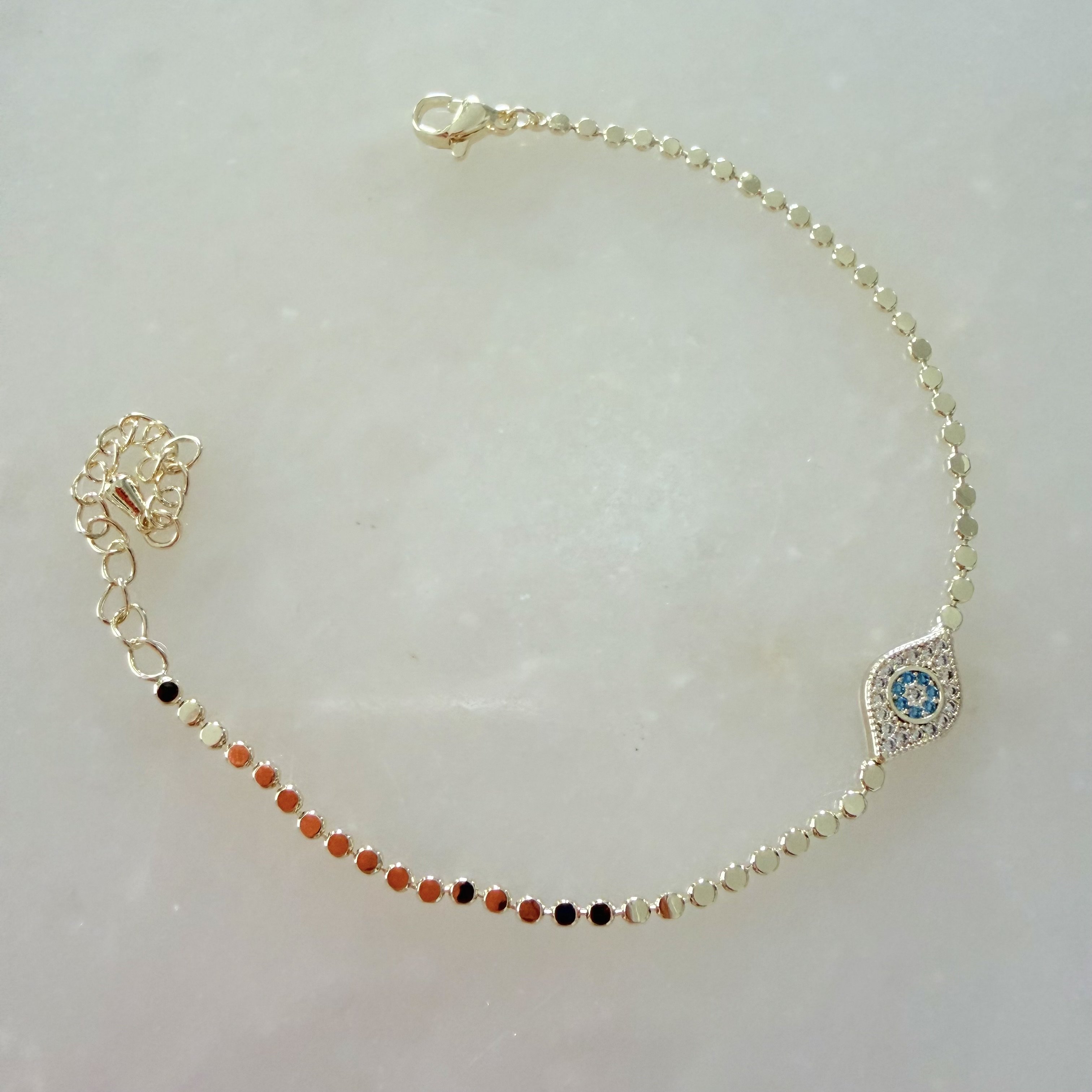 Altın Kaplama Nazar Detaylı Ezme Bileklik