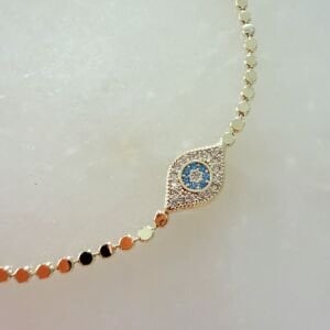 Altın Kaplama Nazar Detaylı Ezme Bileklik