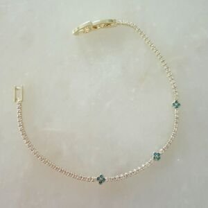 Altın Kaplama Mavi Taşlı Yonca Detaylı SuYolu Bileklik