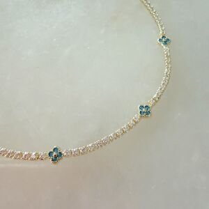 Altın Kaplama Mavi Taşlı Yonca Detaylı SuYolu Bileklik