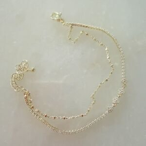 Altın Kaplama Yonca Detaylı Yolu Çift Sıra Bileklik