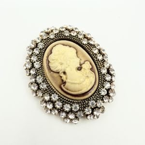 Gold Taşlı Kadın Figürlü Vintage Broş