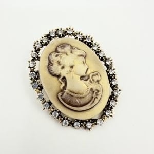 Gold Kenarları Montör Taşlı Vintage Broş