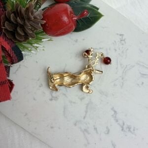 Boncuk Detaylı Noel Köpeği Yeniyıl Broş