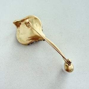 İnci Detaylı Gold Yaprak Broş