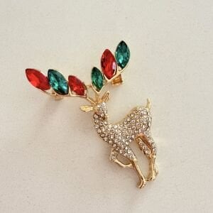 Yeniyıl Renkli Taşlı Geyik Broş