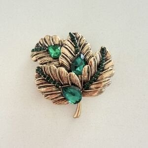Yeşil Taşlı Vintage Yaprak Broş